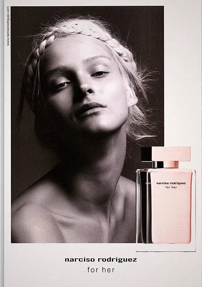 2014 Narciso Rodriguez For Her Fragrance Print Ad, Beautiful Blonde Model Braid
